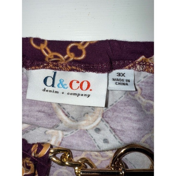 Denim & Co. Women's 3XL V-Neck gold Chain neck and Print L/S Blouse equestrian - Picture 5 of 7